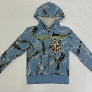 🌻Ed Hardy by Christian Audigier “Death or Glory” Rope Skull Hoodie Y2K Vintage